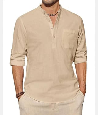 TrendiVastra Cream Cotton Blend Men's Shirt Style Kurta ( Pack of 1 )