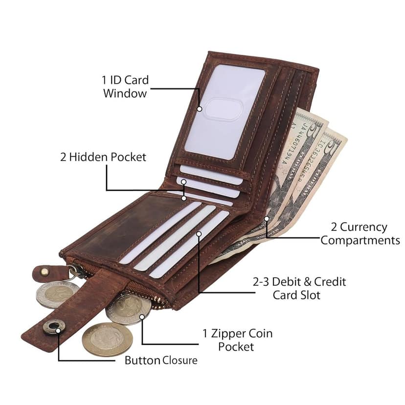 QufiCraft Genuine Leather Wallet | Credit/Debit Card/Slim Minimalist | Office ID for Mens and Boys (11 Card Slots) (Dark Brown) view 2