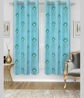 Home Candy Set of 2 Window Semi-Transparent Eyelet Polyester Blue Curtains ( 152 x 120 cm )