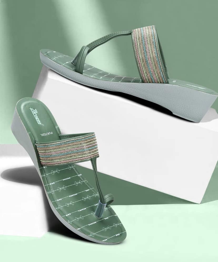 Paragon Women's Green Wedge Sandals with Cushioned Sole and Sturdy Construction for Everyday Use