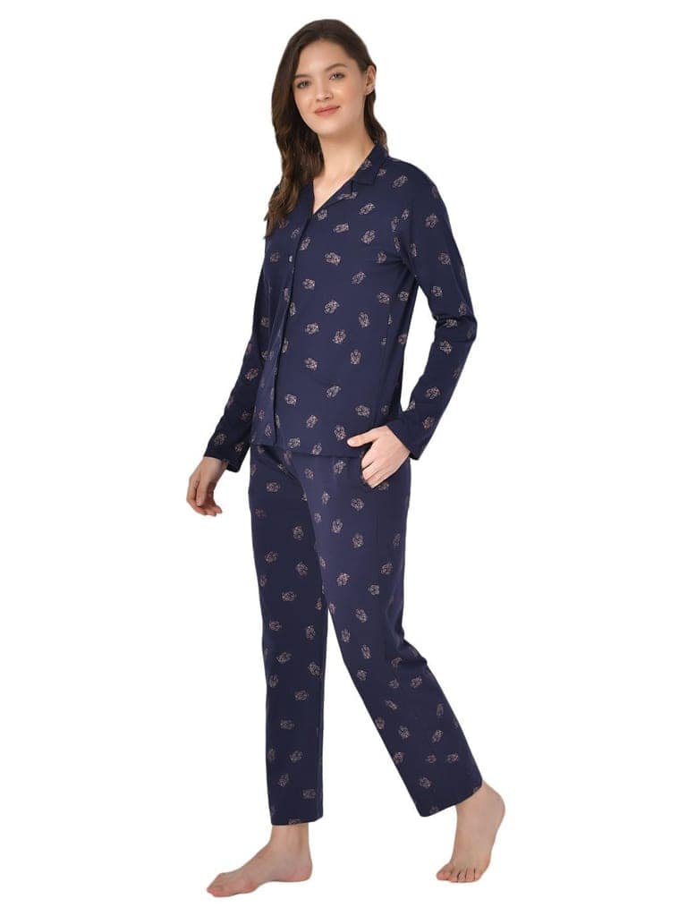 Klamotten Women's Baby Pink Allover Printed Top Pyjama Set N53N view 3
