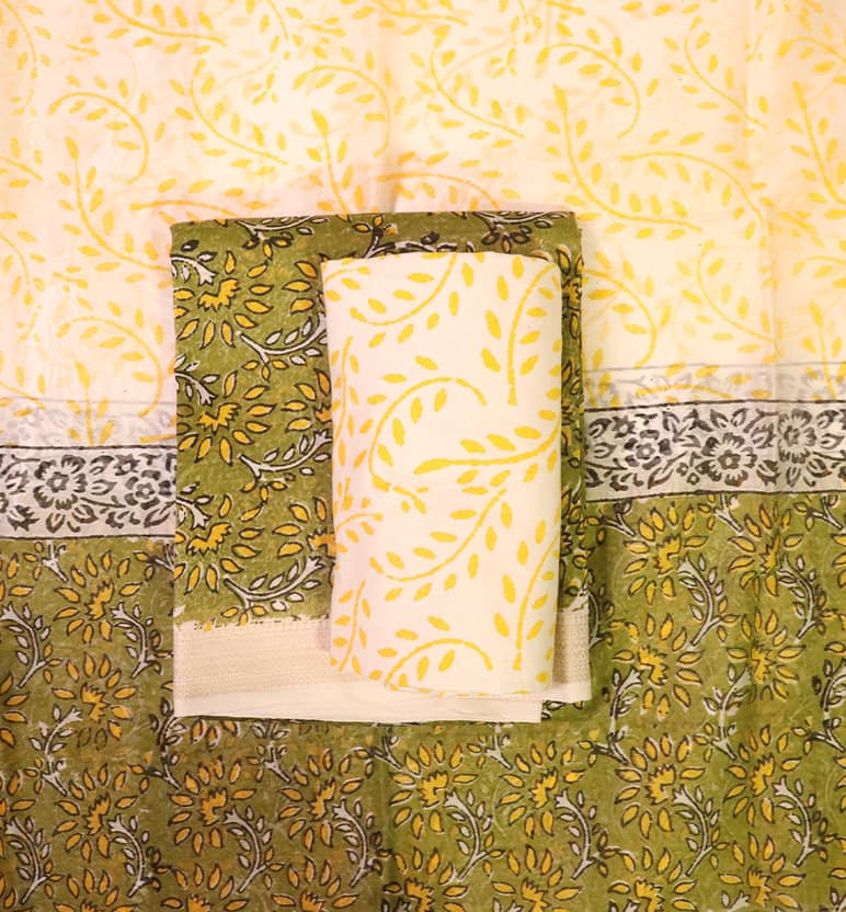 Block Print Kalamkari Maheshwari Unstitched Suit Set – 3 Piece view 2