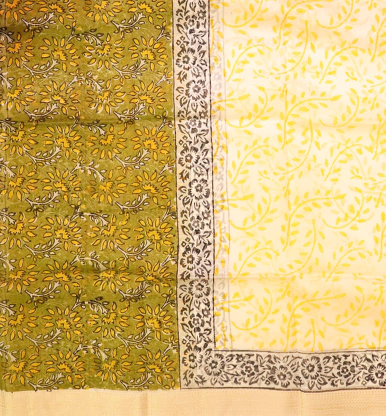 Block Print Kalamkari Maheshwari Unstitched Suit Set – 3 Piece view 3
