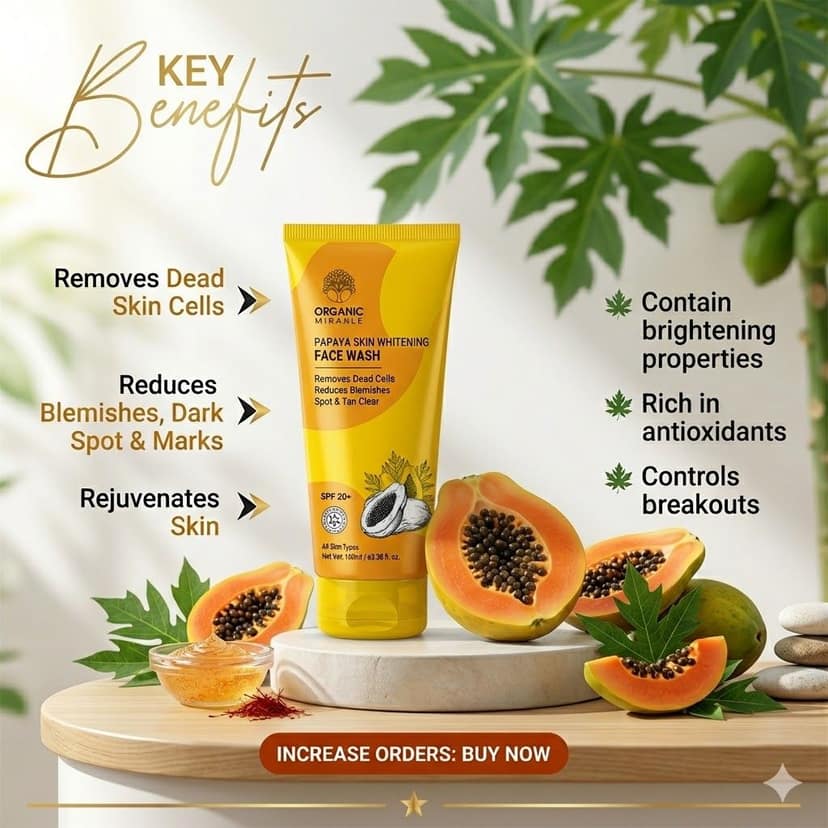 Elegantra Papaya Skin Brightening Face Wash 100ml each Pack of 2 | Anti-Pigmentation Face Cleanser for Dark Spots, Tan Removal, Uneven Skin Tone & Glowing Skin | Deep Cleansing Papaya Face Wash view 2