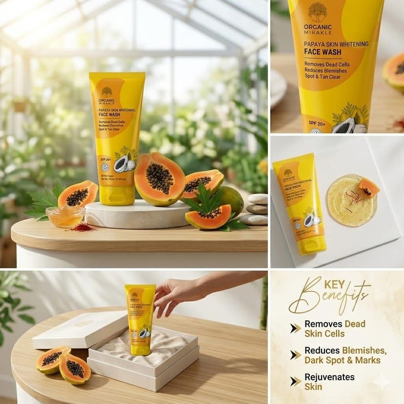 Elegantra Papaya Skin Brightening Face Wash 100ml each Pack of 2 | Anti-Pigmentation Face Cleanser for Dark Spots, Tan Removal, Uneven Skin Tone & Glowing Skin | Deep Cleansing Papaya Face Wash view 7