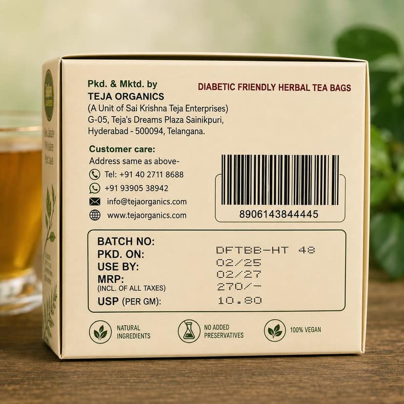 Diabetic Friendly Herbal Tea Bags 25 Nos | Promotes overall metabolism activity | Supports Healthy Sugar Management | Natural Herbal Infusion view 3