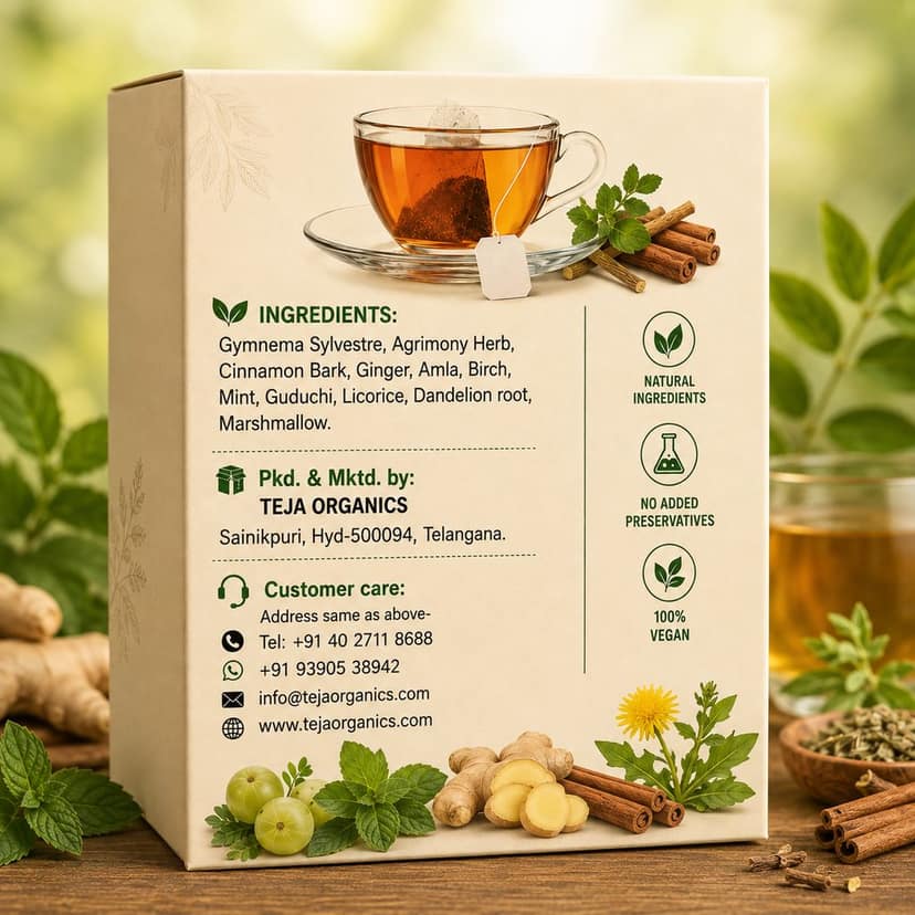 Diabetic Friendly Herbal Tea Bags 25 Nos | Promotes overall metabolism activity | Supports Healthy Sugar Management | Natural Herbal Infusion view 4