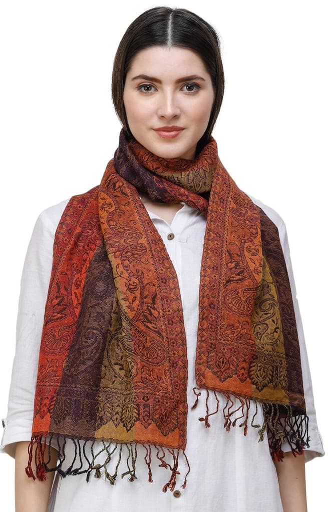 Antelope Reversible Jamawar Scarf from Amritsar with Woven Paisleys view 2