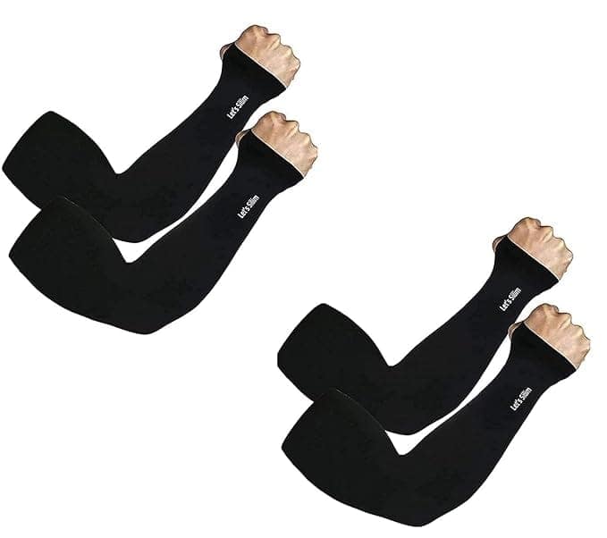 CHINTELS UV Sun Protection Arm Sleeves with Thumb hole Microfibre Arm Warmer, Pack of 2 (Black)
