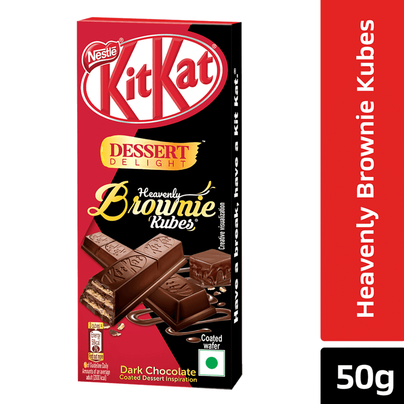 Nestle Kitkat Dessert Delight Heavenly Brownie Kubes - Wafer Coated With Dark Chocolate, 50 G