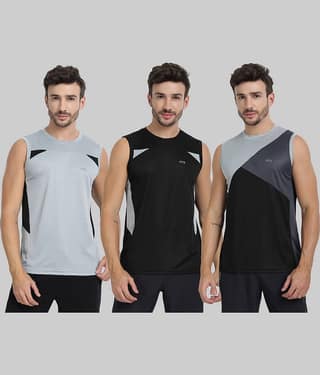 FTX Polyester Regular Fit Colorblock Sleeveless Men's Round T-Shirt - Grey ( Pack of 3 )