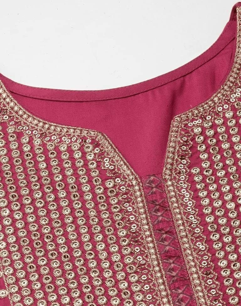 Buy & Try Rayon Kurta Pant Set with Dupatta | Chinon Art Silk Kurti Set with Embrodry Work for Wedding, Party & Festival. view 5