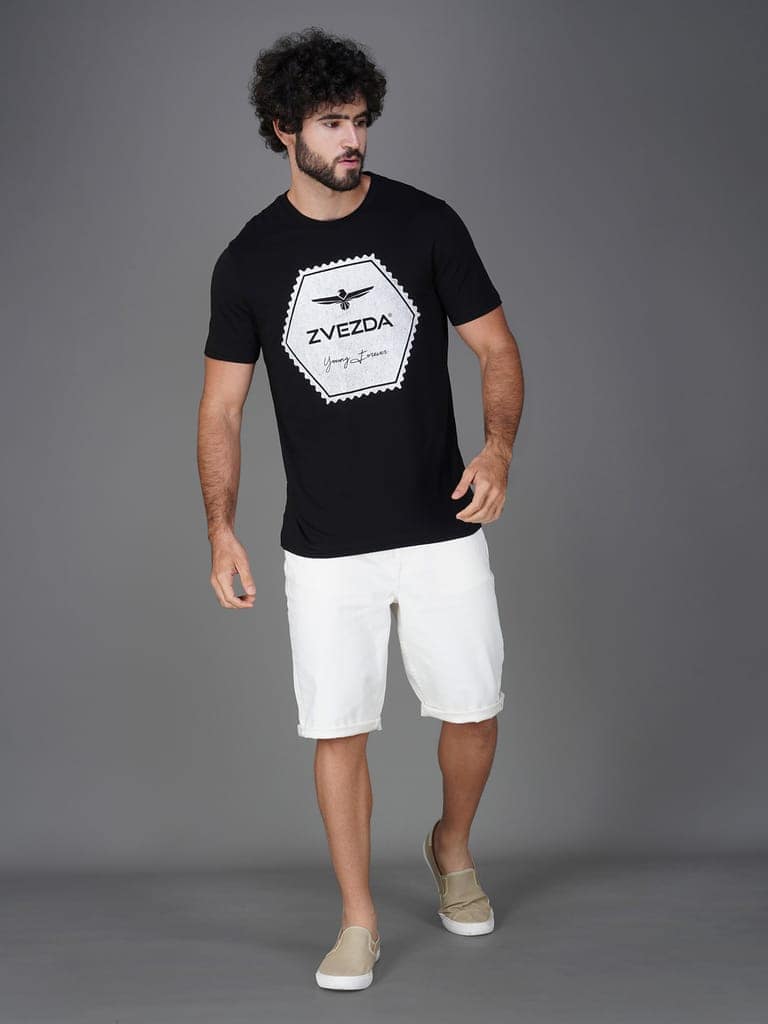 Premium Single Jersey Cotton Branded Round Neck Tee-Black view 5