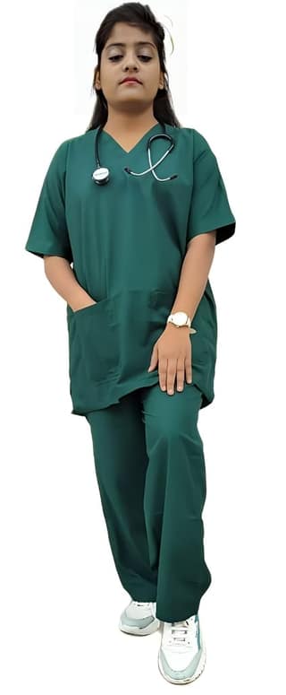 Scrub Suit | 5-Pockets Scrub | Bottle Green Color | Unisex Pattern | Set Of Upper & Bottom | Comfortable | Durable | Best Fitted For Medical Professionals