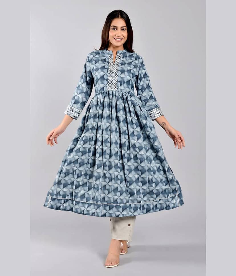 ZAMAISHA - Blue Rayon Women's A-line Kurti ( Pack of 1 )