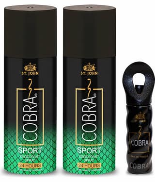 ST.JOHN Cobra Live 150ml*2 & Cobra 15ml Deodorant Spray & Perfume for Men (315ml) - Pack of 3