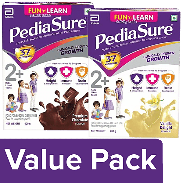 Pediasure Nutritional Powder Premium Chocolate 400g + Vanilla Delight 400 g, Combo 2 Items