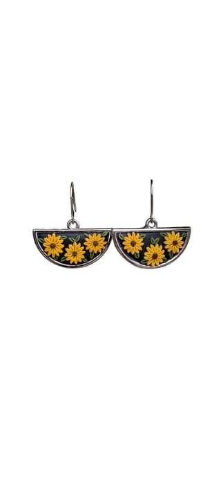 Handcrafted Polymer Clay Half Circle Sunflower Dangle Earrings
