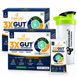 Alvista Labs 3X GUT TECHNOLOGY Complete Gut & Immunity Support Supplement - 15 Sachets With Free Shaker