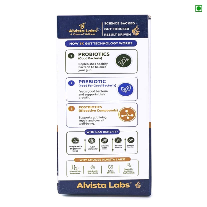Alvista Labs 3X GUT TECHNOLOGY Complete Gut & Immunity Support Supplement - 15 Sachets With Free Shaker view 3