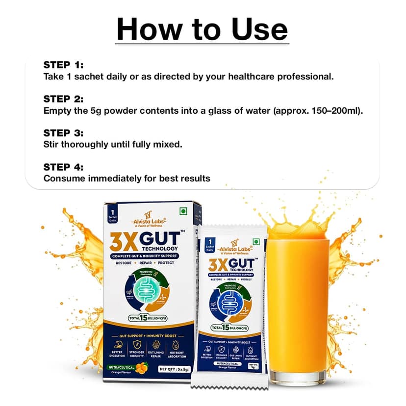 Alvista Labs 3X GUT TECHNOLOGY Complete Gut & Immunity Support Supplement - 15 Sachets With Free Shaker view 4