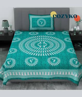 COZYKO Cotton 1 Single Bedsheet with 1 Pillow Cover ( Green )