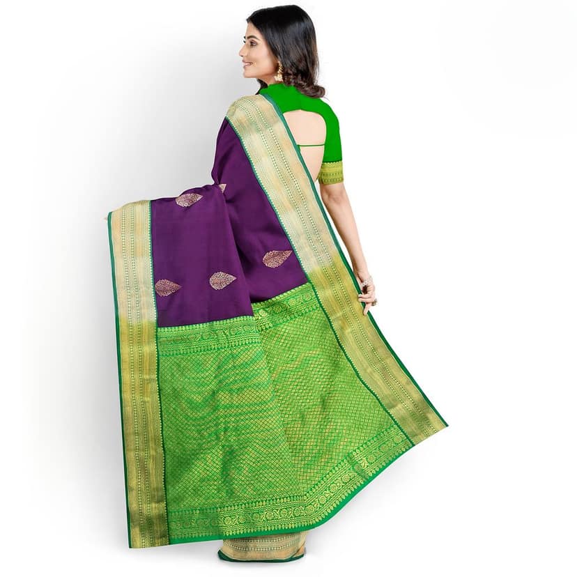 Dark Purple Color Korvai Saree Has Contrast Pallu and Border with Unstitched Blouse view 4