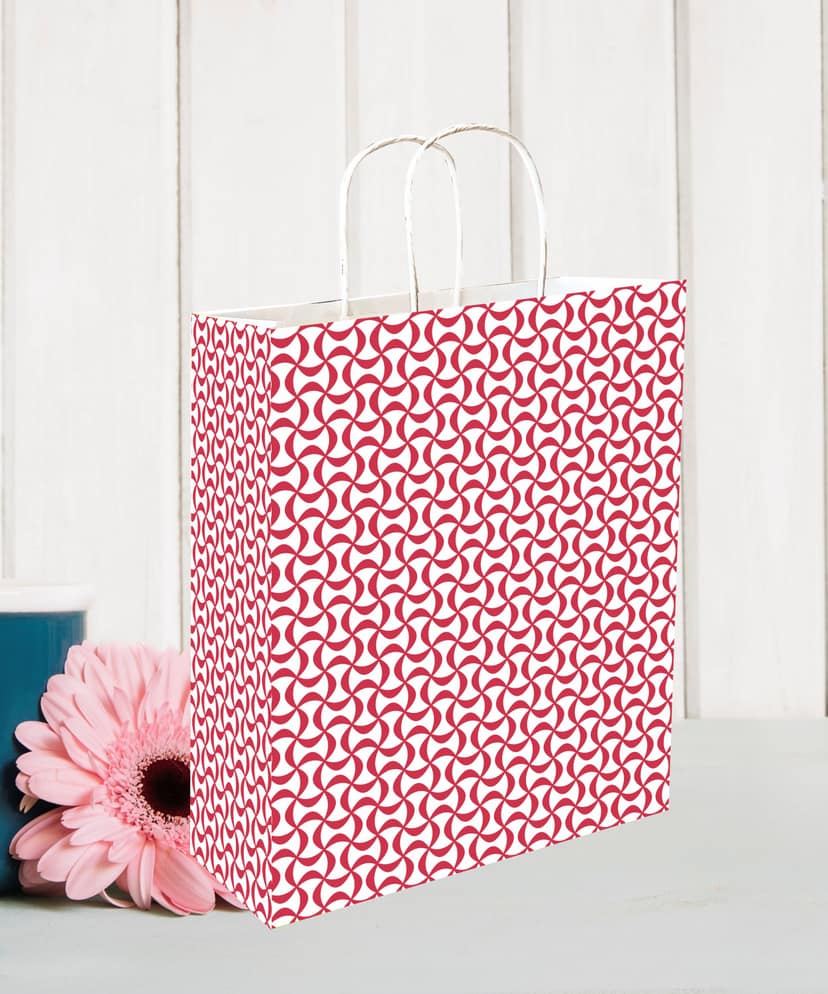 Printed 90 GSM Red Paper Gift Bags, Ideal for Return Gifts, Corporate Gifts, & Gifting on Special Occasions (Size: 11.4 x 9.4 x 4.7 inch) - 12