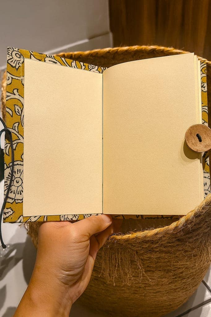 Handcrafted Yellow Floral Print Diary Book view 2