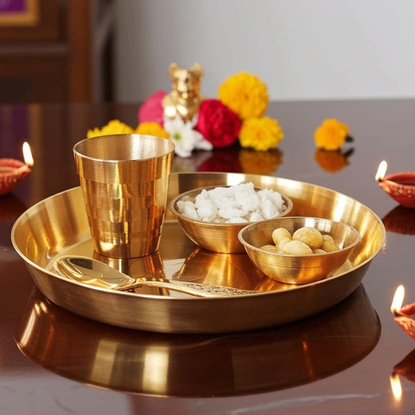 Brass Laddu Gopal Thali Set (ZMAS460 G) view 2