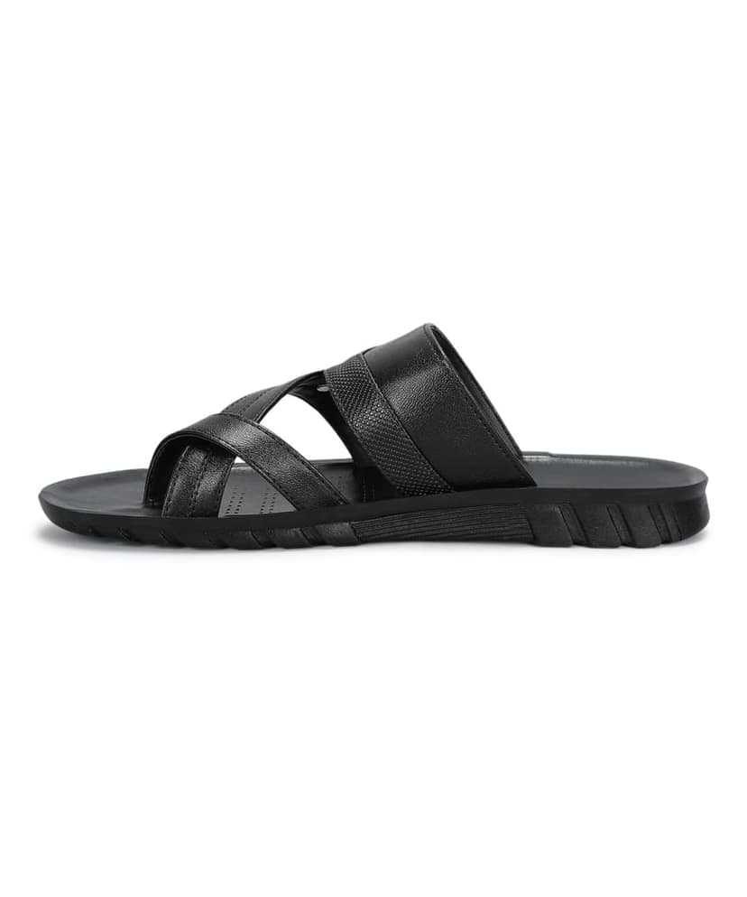 Paragon Men's Slip-on Black Sandals for Men | Comfortable Sole & Durable view 4
