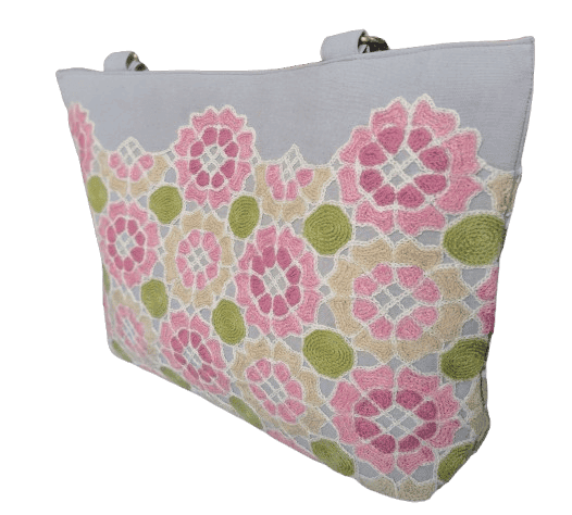 Hand Embroidered Floral Pattern Tote Bag view 3