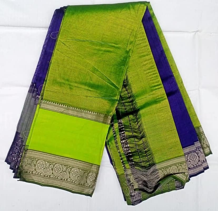 Green And Blue Kanchipuram Silk Saree With Elephant And Peacock Motifs view 2