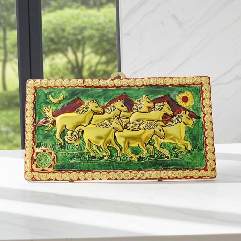 Aluminium Horse Wall Hanging Showpiece For Living Room Decor, Height : 7 Inch (ASMAS351 G)