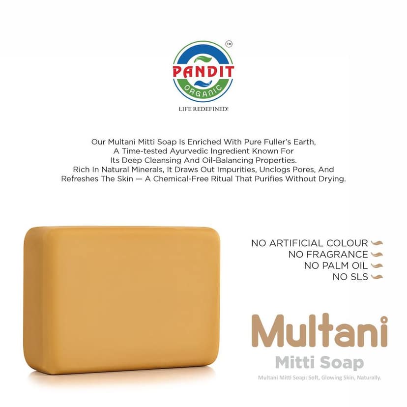 Pure Multani Mitti Organic Handmade Soap Bar (Value Pack - 100 g) – Cold-Pressed Oils, Natural Rose Water & Organic Botanicals, Sulfate & Paraben Free, Ayurvedic Herbal Cleanser for All Skin Types – Exfoliating & Moisturizing view 3