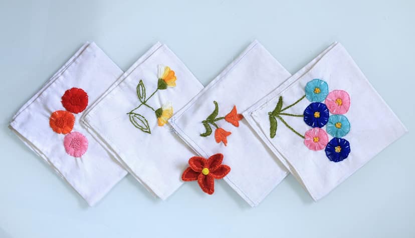Set of 4 Hand Embroidered Floral Handkerchief view 4