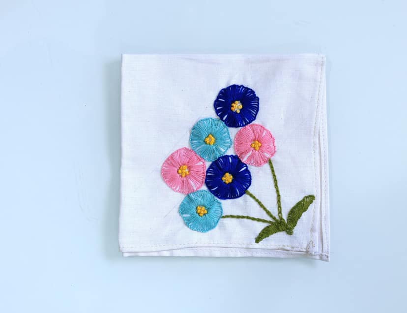 Set of 4 Hand Embroidered Floral Handkerchief view 5