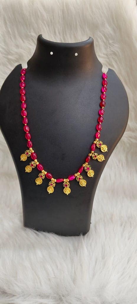 Delicate Ruby Necklace with Gold Pendants