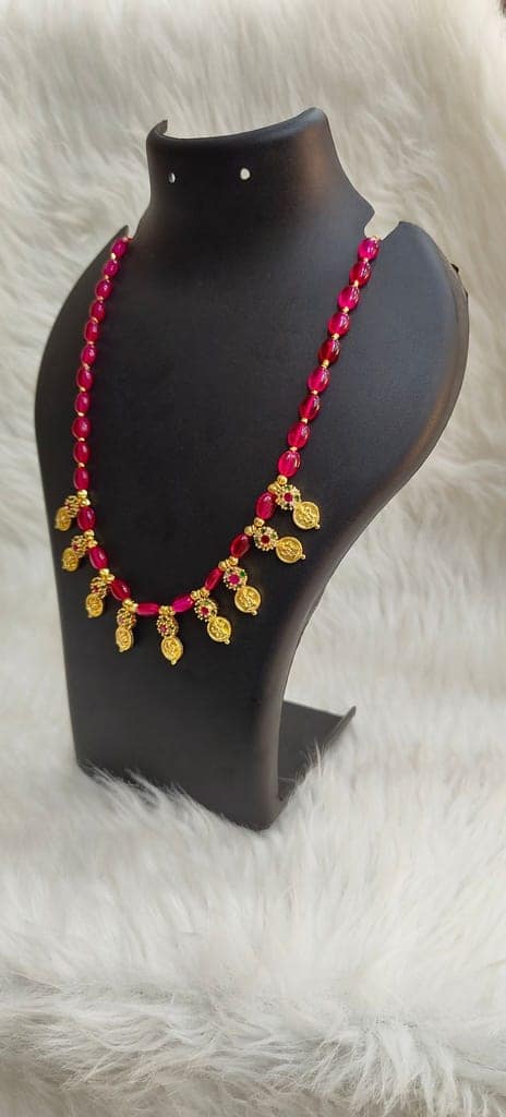Delicate Ruby Necklace with Gold Pendants view 3