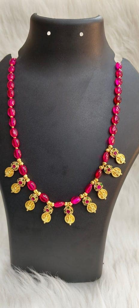 Delicate Ruby Necklace with Gold Pendants view 4