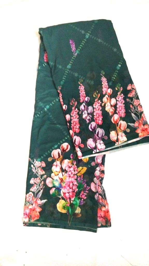 Green Georgette Saree With Floral Print view 2