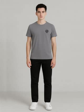 Cotton Steel Grey Plain Round neck T-Shirt
