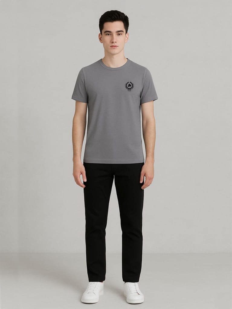 Cotton Steel Grey Plain Round neck T-Shirt
