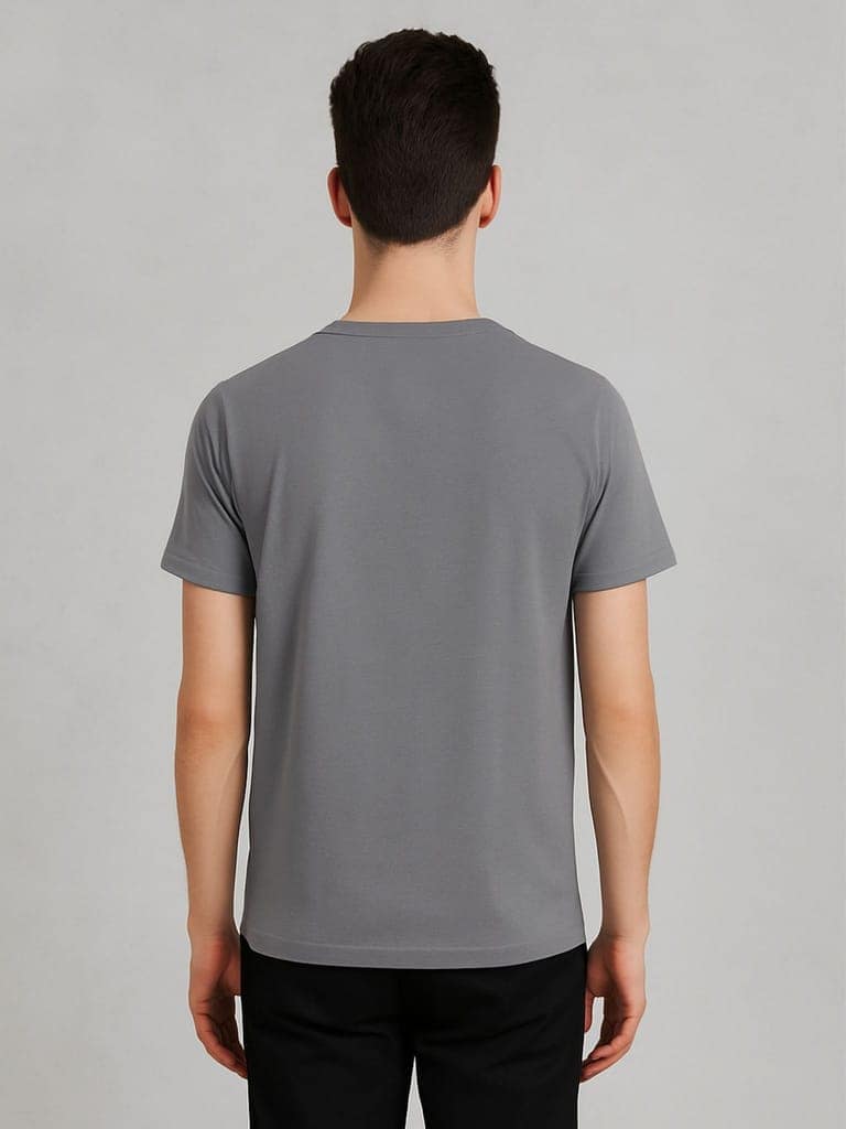 Cotton Steel Grey Plain Round neck T-Shirt view 3