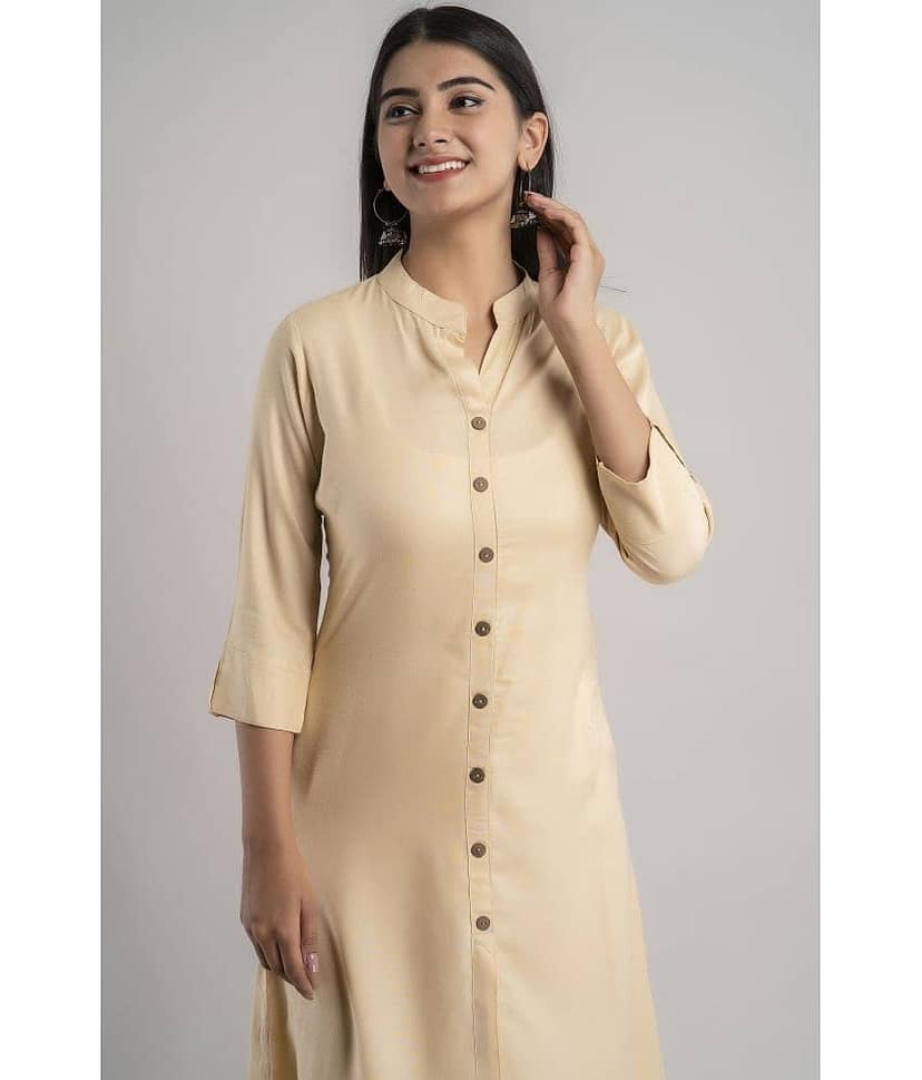 MAUKA - Cream Rayon Women's Front Slit Kurti ( Pack of 1 ) view 2