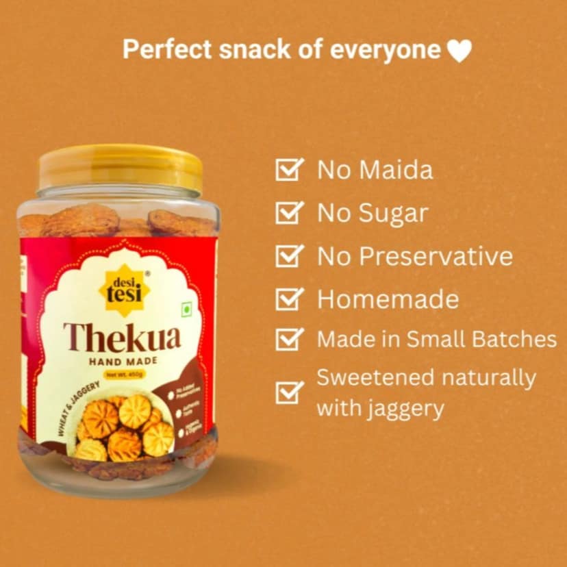 WHEAT $ JAGGERY THEKUA 450G | BUY 1 GET 1 MAKHANA JAR 75 G - 450 gm - Handmade Thekua pieces view 4