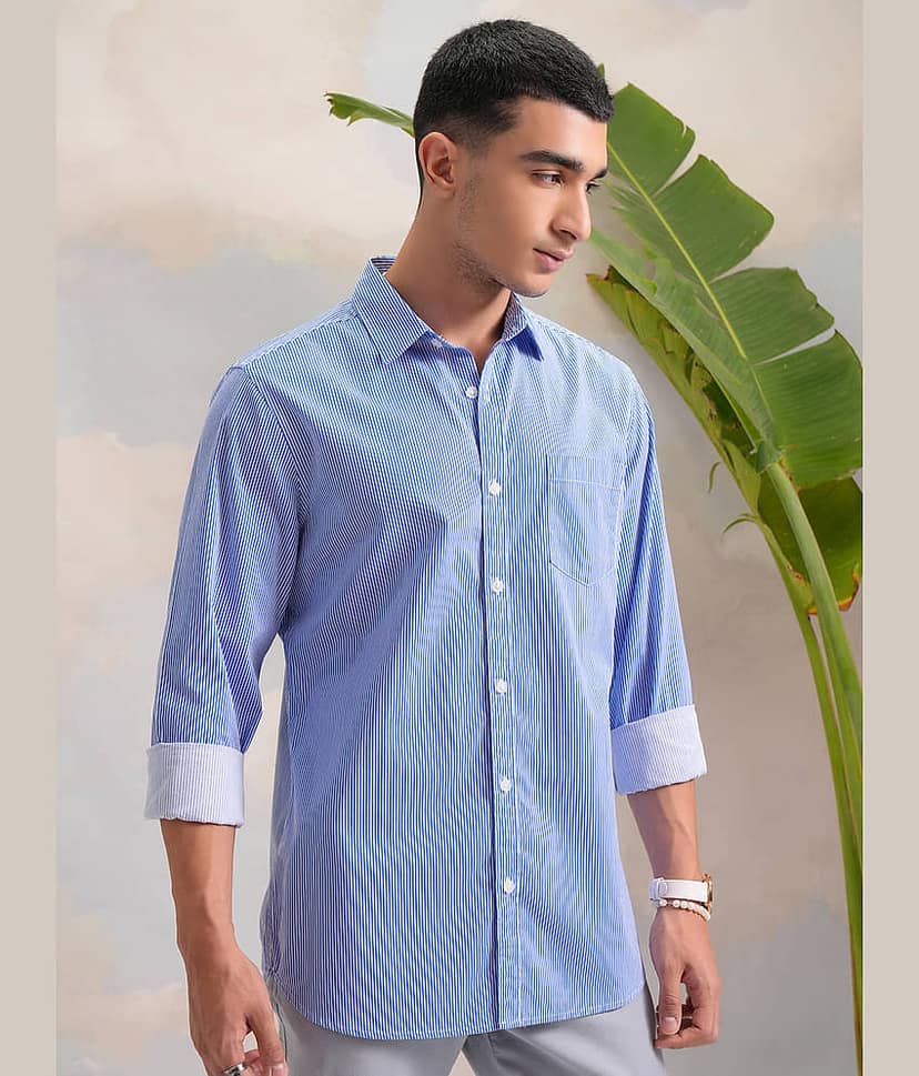 Highlander 100% Cotton Slim Fit Striped Full Sleeves Men's Casual Shirt - Multicolor ( Pack of 1 ) view 6
