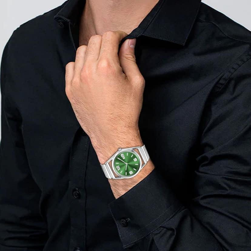 Green Dial Date Function Analog Watch for Men LR155 view 6