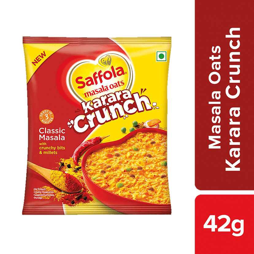 Saffola Masala Oats - Karara Crunch, Classic Masala, Tasty Recipe, 42 G