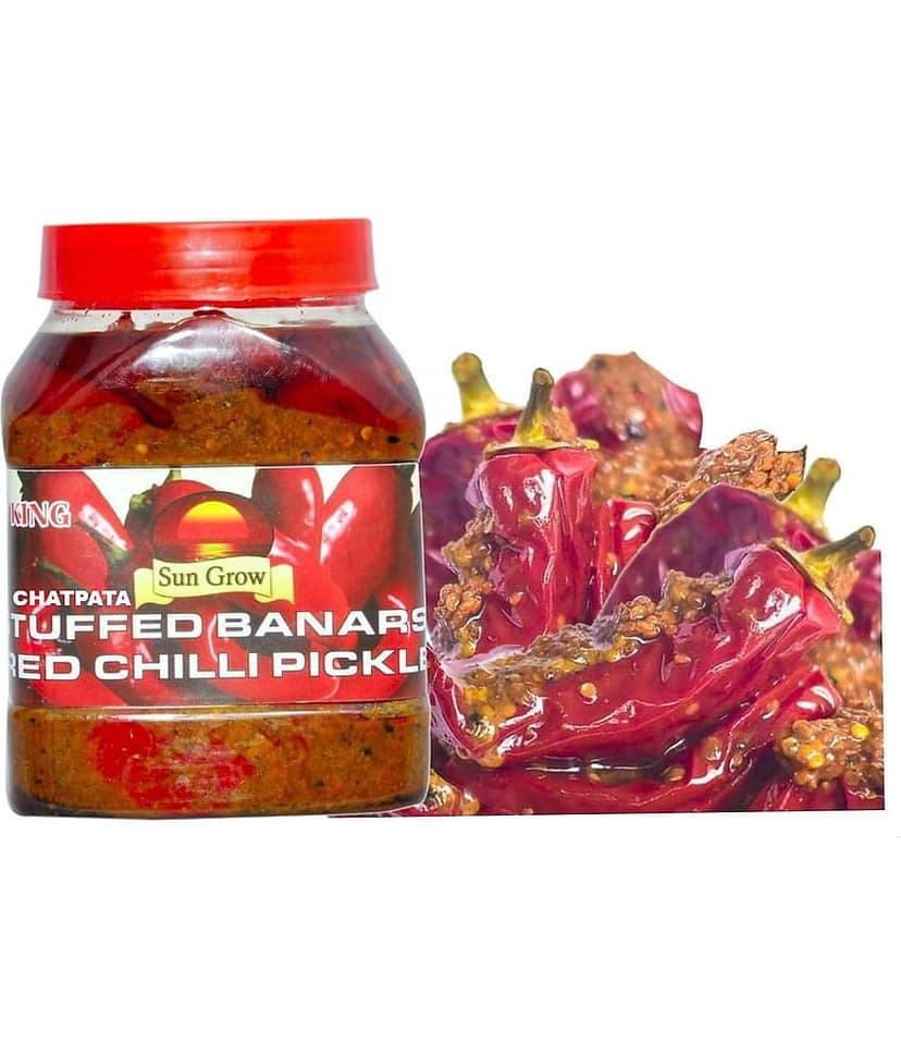Sun Grow CHATPATA Organic HomeMade Stuffed Banarasi Red Chilli Pickle Achaar (Taste of Banaras) Pickle 1 kg